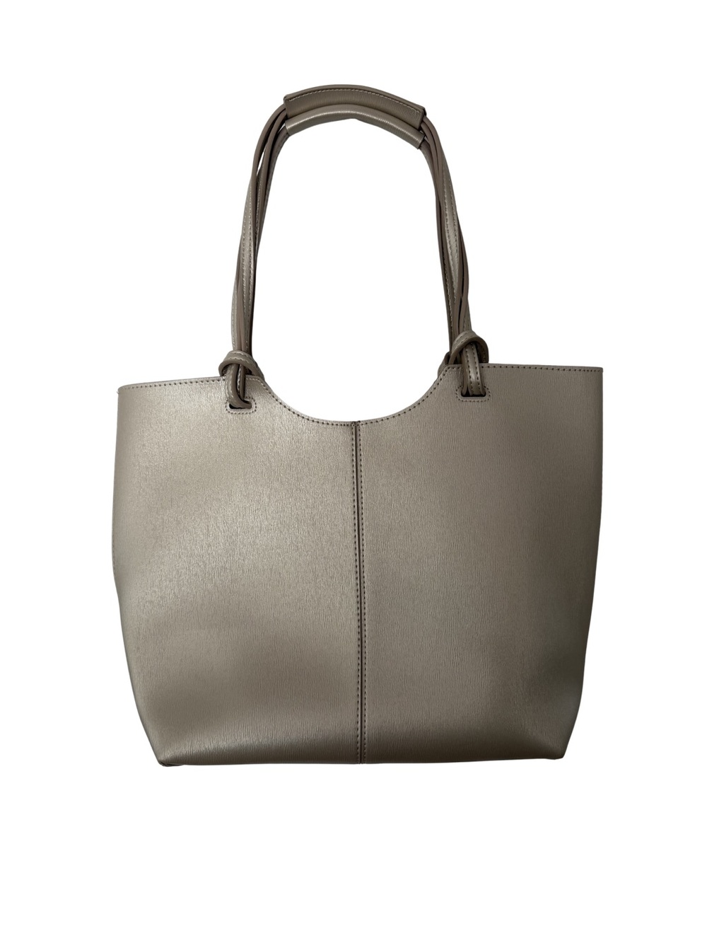 Neiman Marcus Metallic Vegan Leather Shoulder Tote Champagne Shimmer